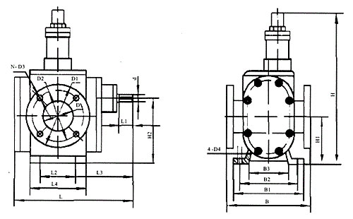 YCB系列圓弧齒輪泵泵頭外形安裝尺寸